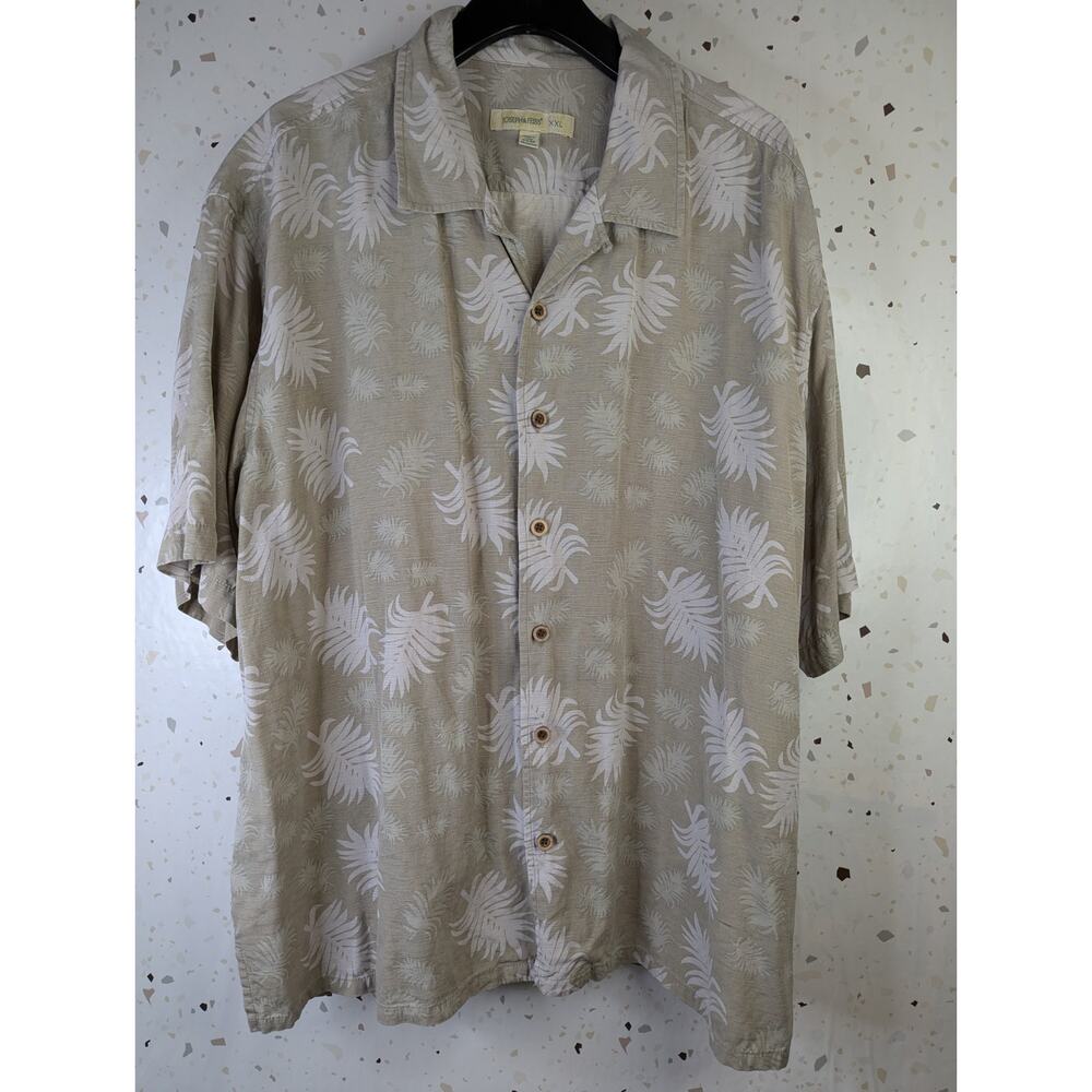 Joseph & Feiss Men's XXL Silk Green Floral Button Up Hawaiian Shirt